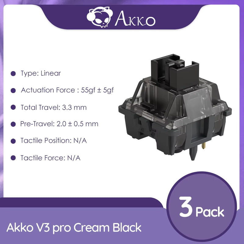 Akko V3 pro Cream Black Switches 5 Pin 55gf Linear Switch with Dustproof Stem Compatible with MX Mechanical Keyboard (45 pcs)