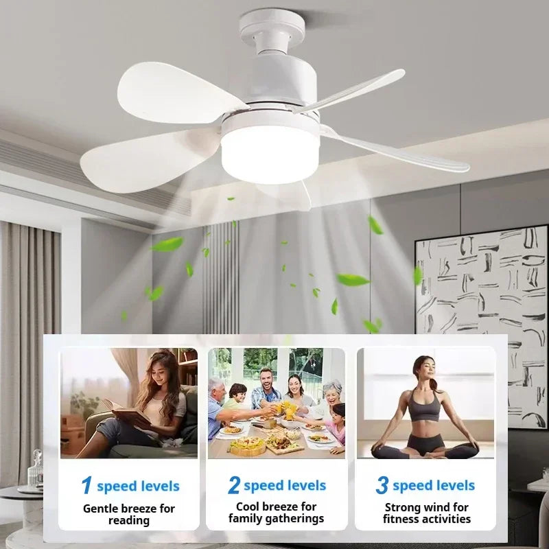 E27 Fan Light Modern LED Ceiling Fan with Light Remote Control 4 Speed Adjustable 3 Color Dimmable Timer for Bedroom Kitchen