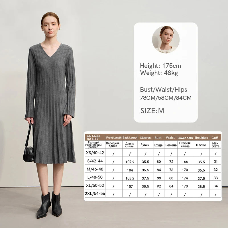 Amii New Dresses For Woman V-neck Flare Sleeve Casual Medium And Long Elastic 2026 Winter Elegant Wool Midi Dresses 12544214