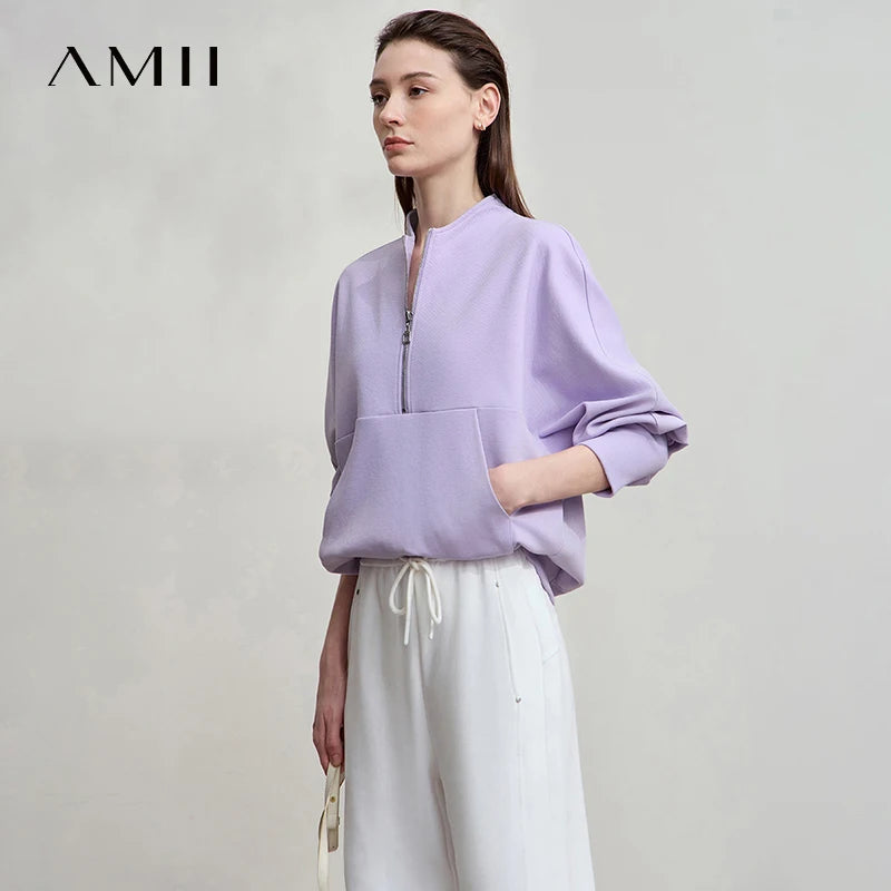 អាវក្រណាត់ AMII សម្រាប់នារី អាវក្រណាត់កប្បាសធម្មតា ដៃអាវរាងស្លាបបាត សម្រាប់រដូវស្លឹកឈើជ្រុះឆ្នាំ ២០២៥ អាវដៃវែង 12543116