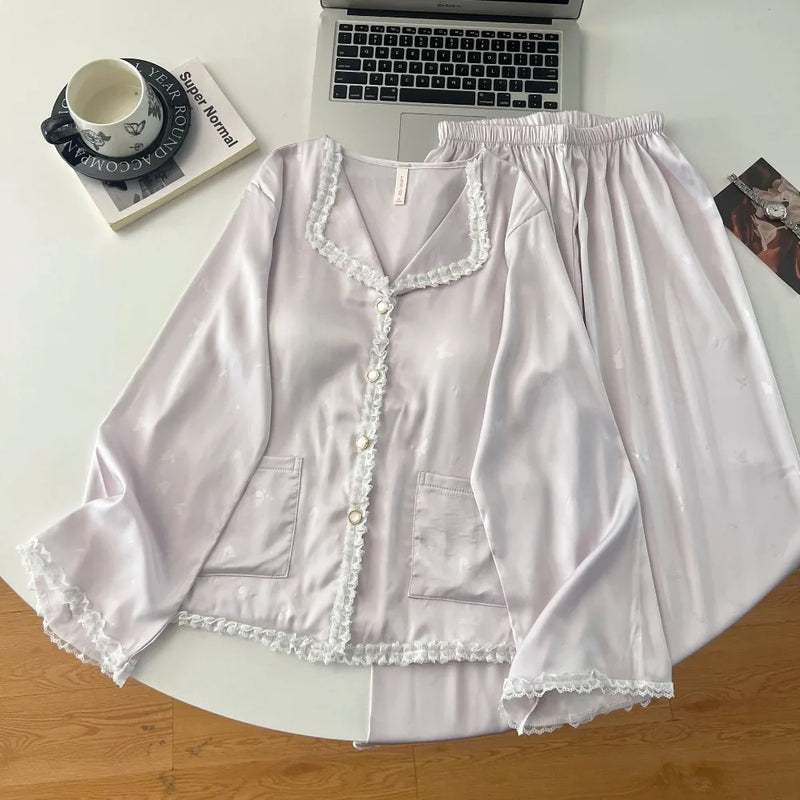 New Spring Autumn Pajama Sets For Women Soft 2 Piece Pyjamas Homewear Long Sleeve Sleepwear For Sleeping Loungewear Suit Pijama