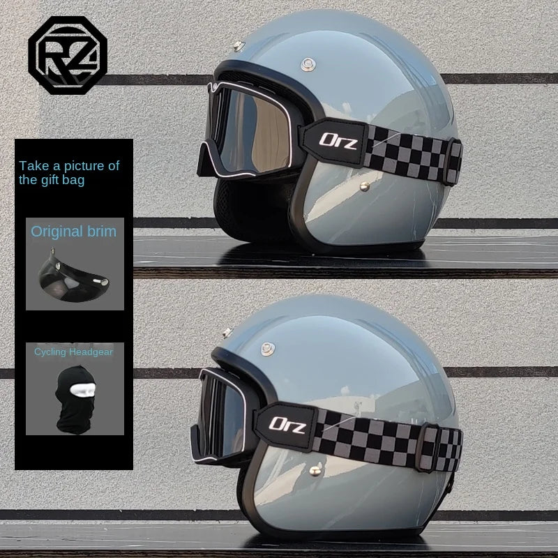 ORZ motorcycle retro helmet 3/4 motorcycle half helmet suitable for both men and women, lightweight small helmet body capacete