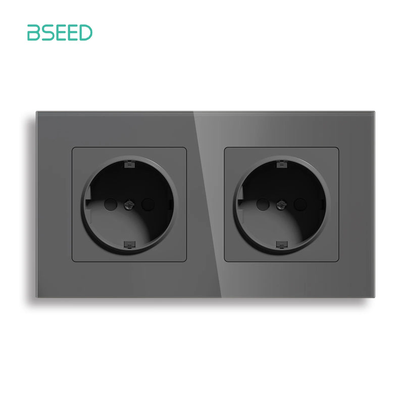 BSEED EU Power Socket Electrical Outlets Triple Power Plugs Crystal Glass Panel 16A European Standard Wall Socket 86*86mm