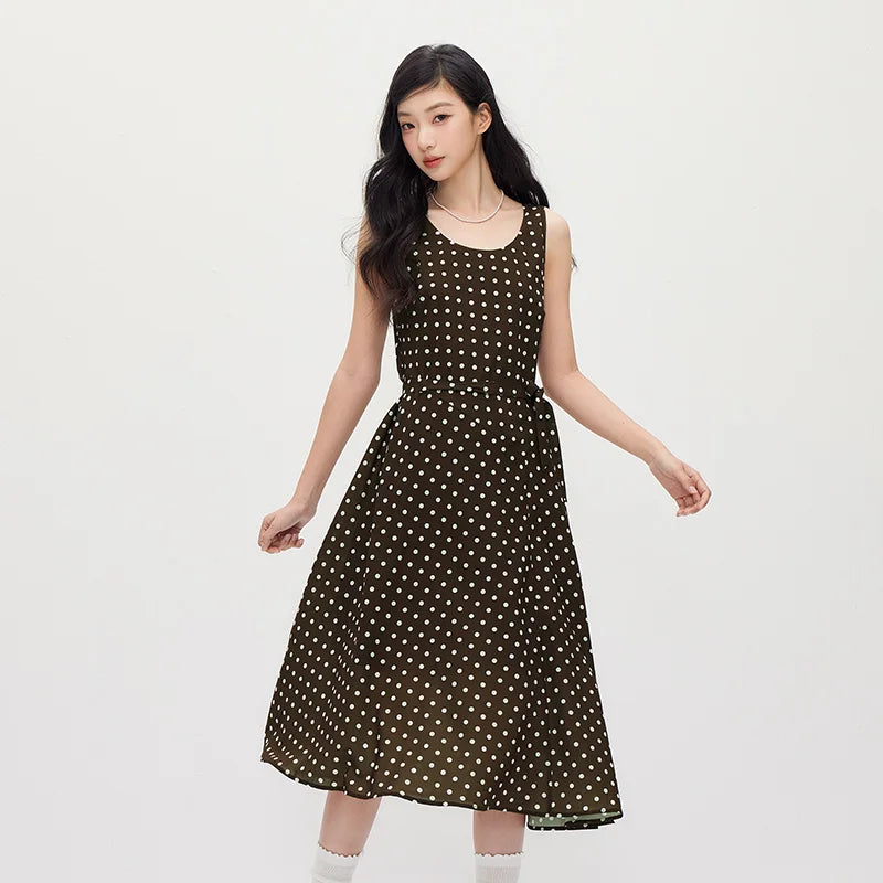 Semir Women Dress Sleeveless Chiffon Midi Vintage Elegant Polka Dot Temperament 2026 Summer Casual Top