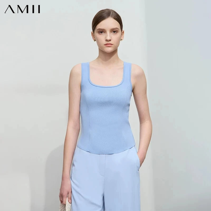 AMII Minimalist Tanks For Women 2026 Autumn New Slim Versatile Korean Fashion Square Neck Stretchy Camis Undershirt 12541096