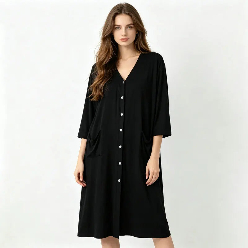 Modal Women's Nightgown Button Design Night Dress Woman Nightie Summer One Piece Pajamas Nighty Loose Nightwear Ladies Sleepwear