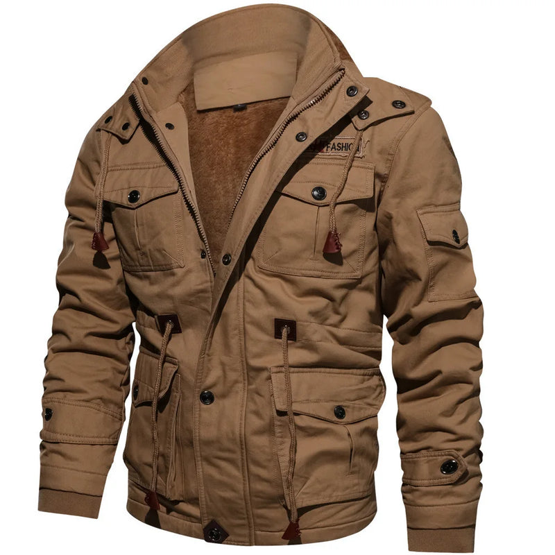 2026 New Men's Khaki Long-Sleeve Jacket, Green Single-Breasted Lapel Coat, Black or Blue Overcoat Available.