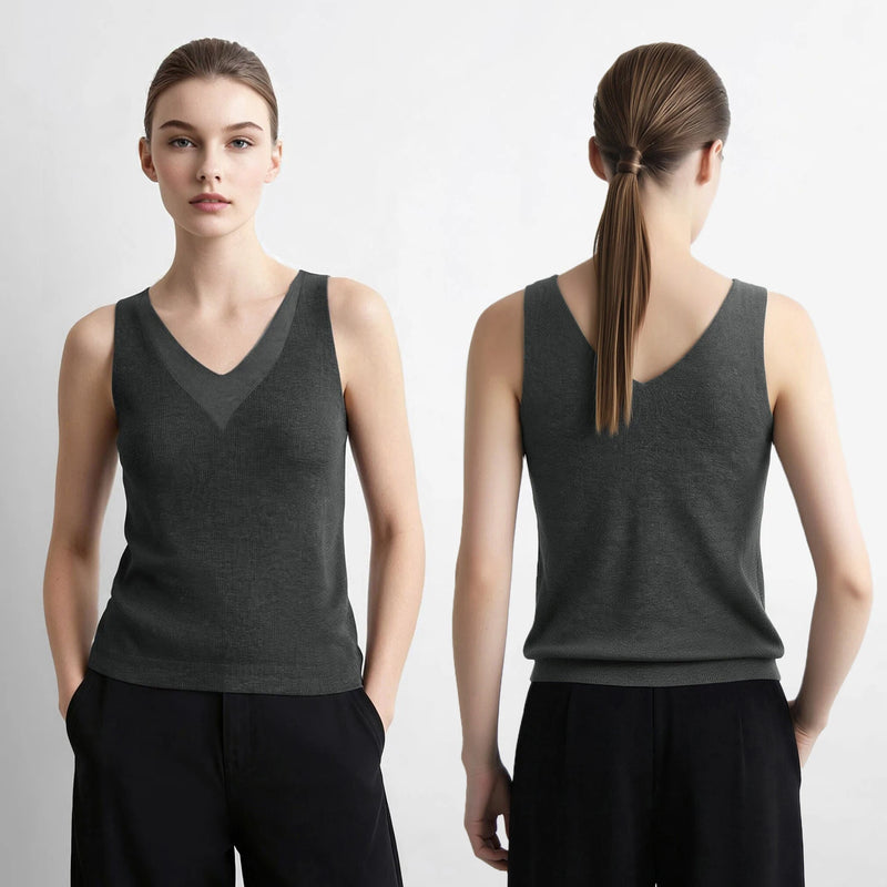 Amii Women's Sleeveless Top 2026 Autumn New Versatile V-neck Knitted Women's Tank Top Slim Solid Color Basic Camisole 12623114