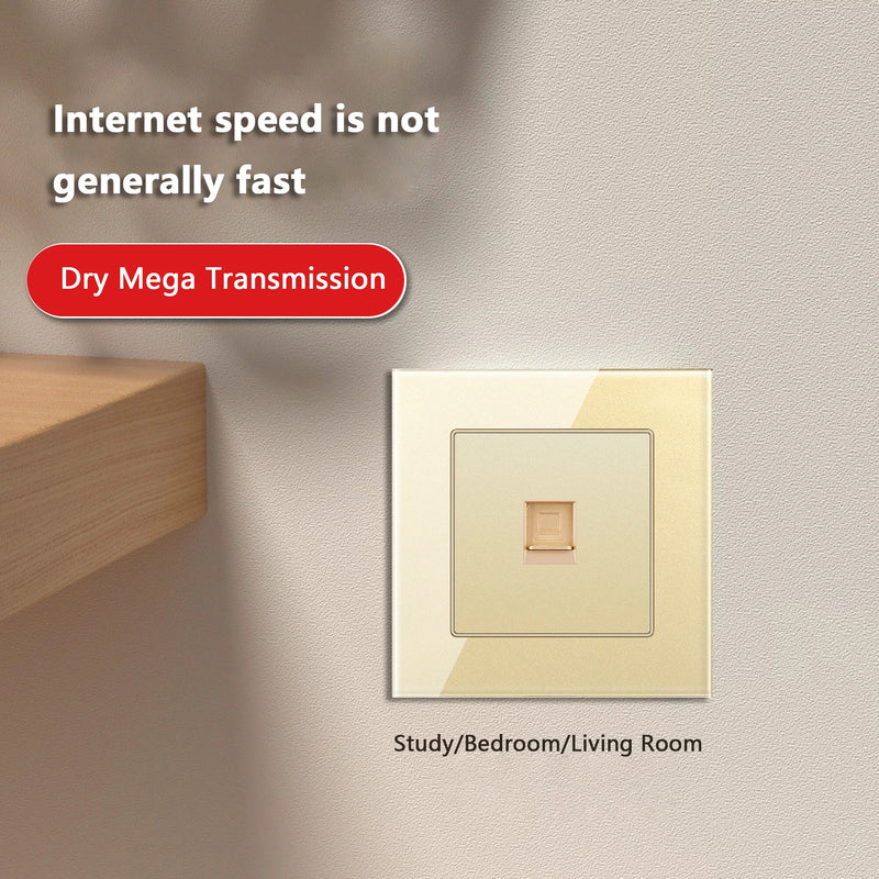 Cat6 Rj45 Wall Socket Network Socket With TV Wall Data Double Socket Telephone Tempered Glass Panel Computer Wall Net Outlet