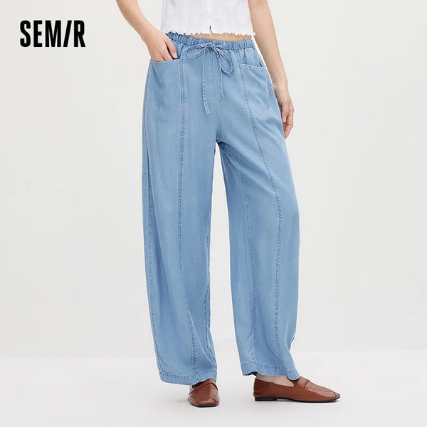 ខោស្ត្រី Semir Denim Lyocell រលុងចង្កេះយឺតទាន់សម័យជើងកោង 2026 ស្ទីលធម្មតារដូវក្តៅ