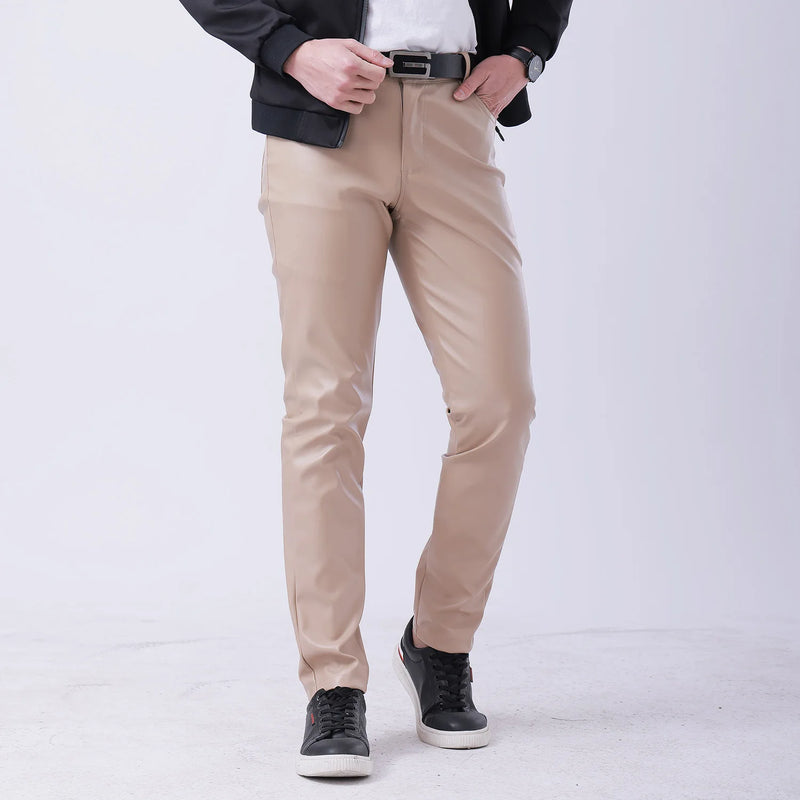 New Fall Collection: Men's Purple PU Pants—Fitted Faux Leather Motorcycle Trousers Available in Black,Blue,Green,Red,Gray,Khaki.
