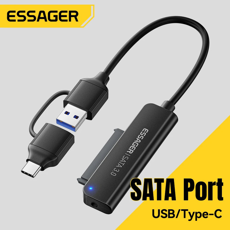 ឧបករណ៍បម្លែងថាសរឹង Essager 2 ក្នុង 1 SATA ទៅ USB 3.0/Type-C សម្រាប់ថាសរឹង HDD/SSD ទំហំ 2.5 អ៊ីញ ឧបករណ៍បម្លែងថាសរឹង USB SATA