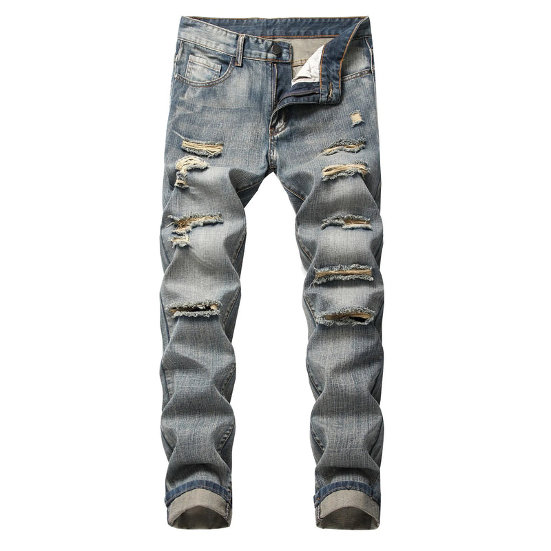 New Spring 2027 Men's Ripped Jeans, Blue Denim Pants for Summer and Fall, Asian Sizes 28–42.