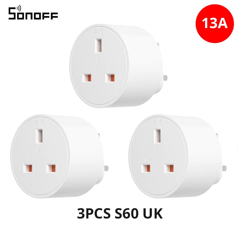 SONOFF S60 13A UK Wi-Fi Smart Socket iPlug 1-5PCS Power Monitoring Timer Smart Scene Remote Control eWeLink Alexa Google IFTTT