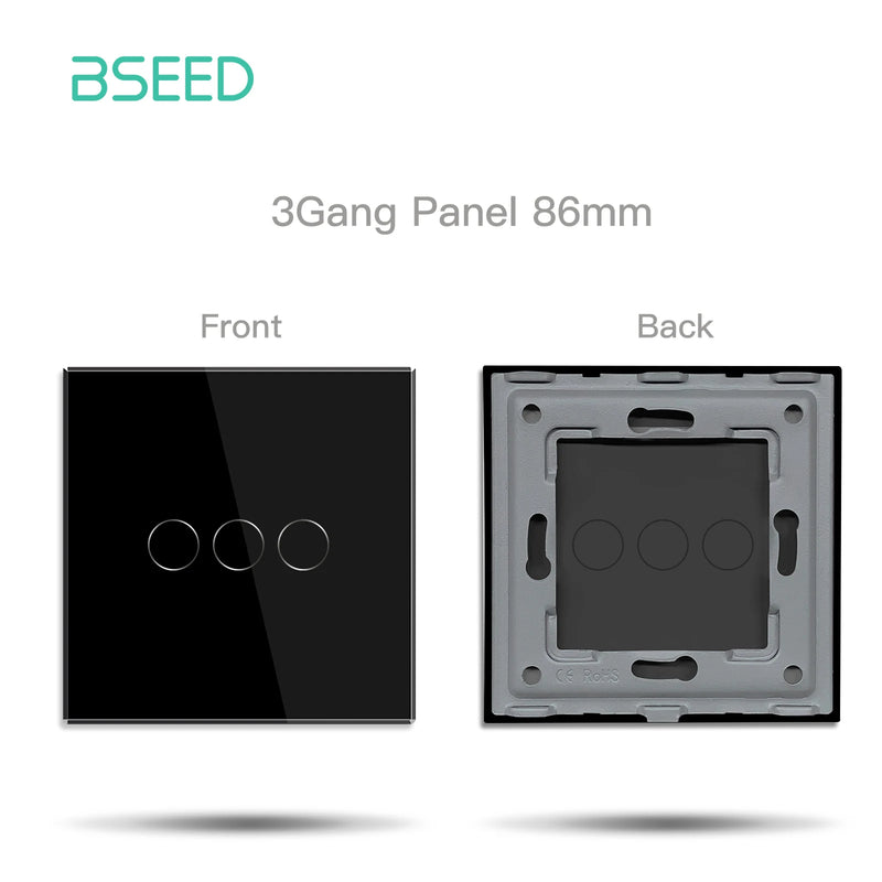 BSEED Single Wall Touch Switch Panel 1/2/3Gang For Light Switch Crystal Glass DIY Parts EU Standard 86*86mm Metal Base Included