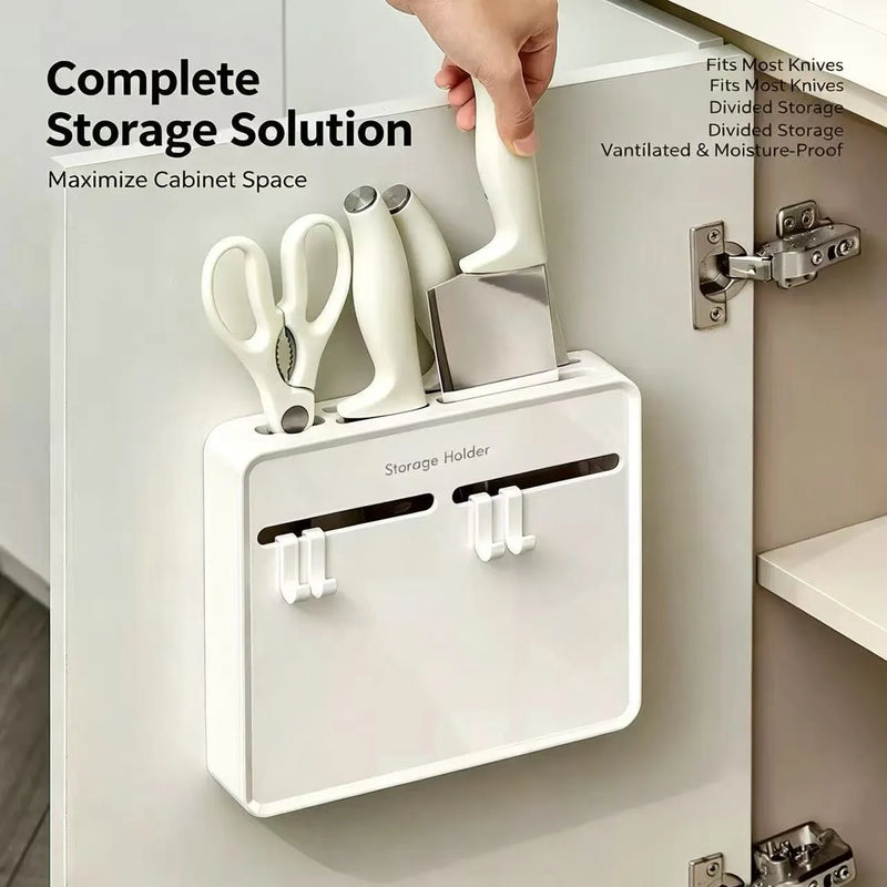 Cabinet Door Knife Holder Multifunctional Non Punching Kitchen Knife Storage and Storage Wall Mounted with Hook Knife Holder