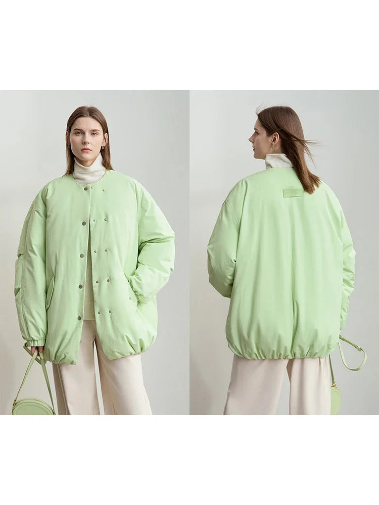 AMII Minimalism Women's Down Jacket 2026 Winter Casual Warm Round Neck Ultra-loose Long Sleeve Solid Versatile Overcoat 12444112