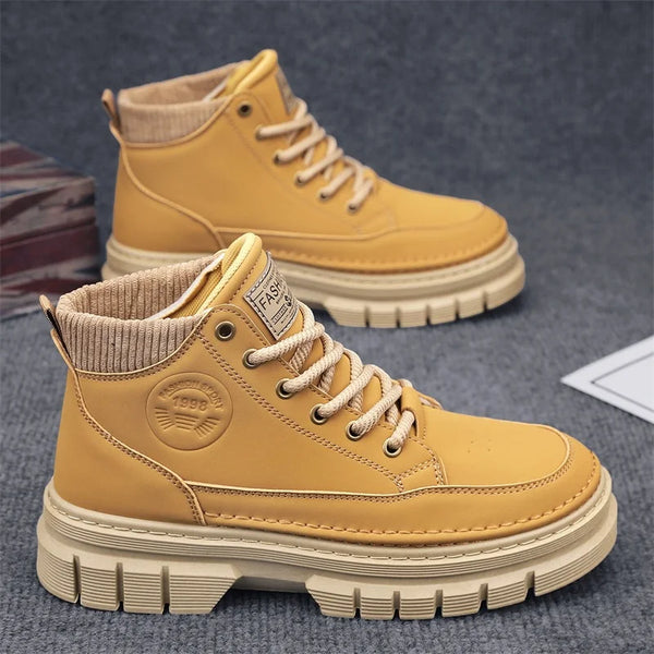 Men's boots four seasons new soft sole anit-slip high top casual boots fashion youth Joker outdoor Thick sole sports work boots