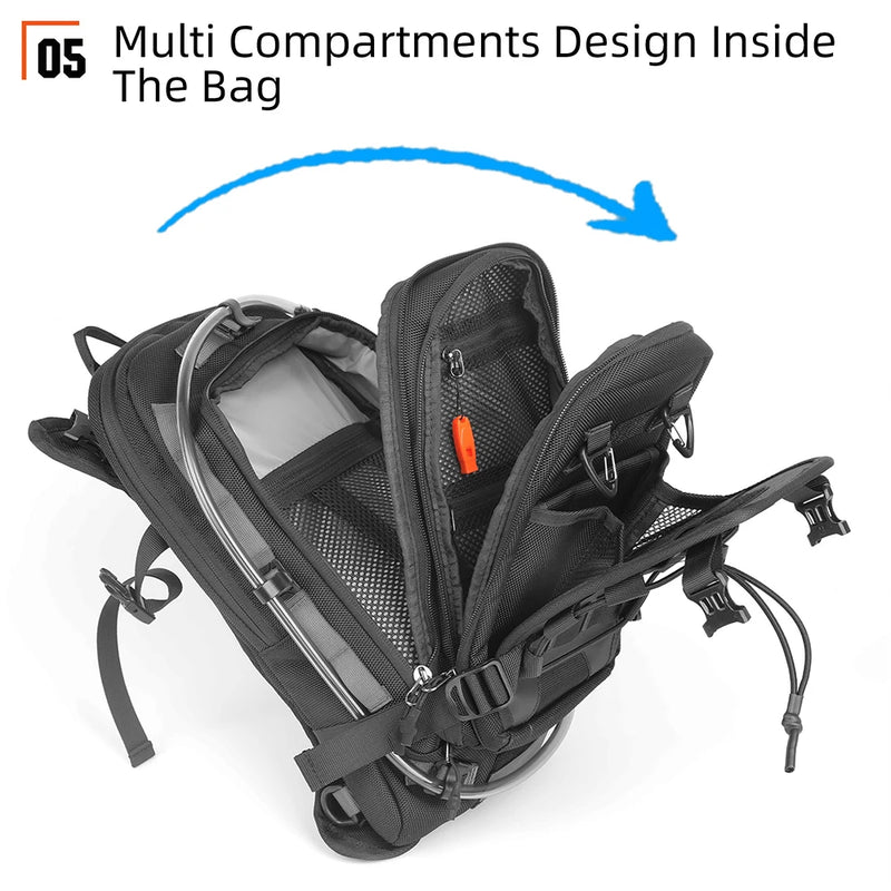Rhinowalk Motorcycle Tank Bag 9L Multifunctional Backpack With RainCover 1.5L Water Bag MOLLE System Multi-compartment Universal