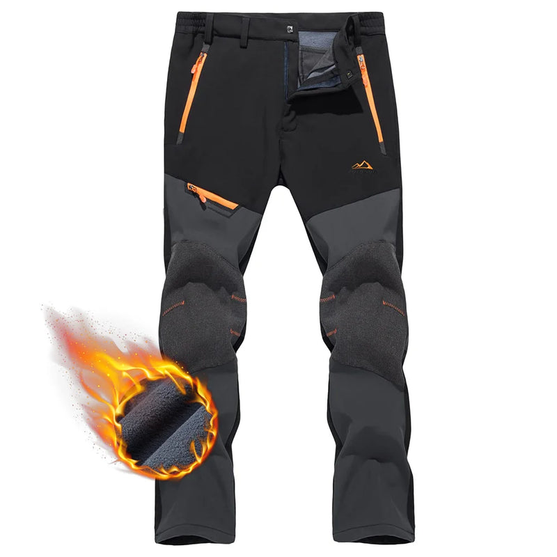 TACVASEN Winter Fleece Pants Mens Waterproof Camping Fishing Hiking Pants Zipper Pocket Reinforce Knee Casual Trousers Male