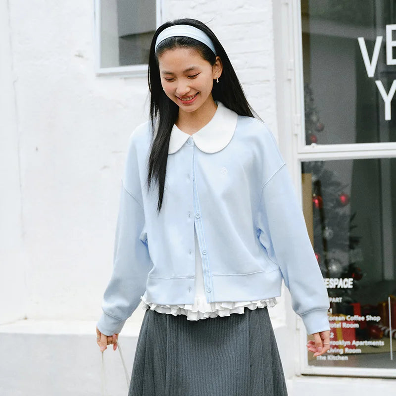 Semir Layered Jacket Women 2026 Spring Short Crew Neck Striped Spliced Loose Drop Shoulder Embroidered Casual Fashion Top