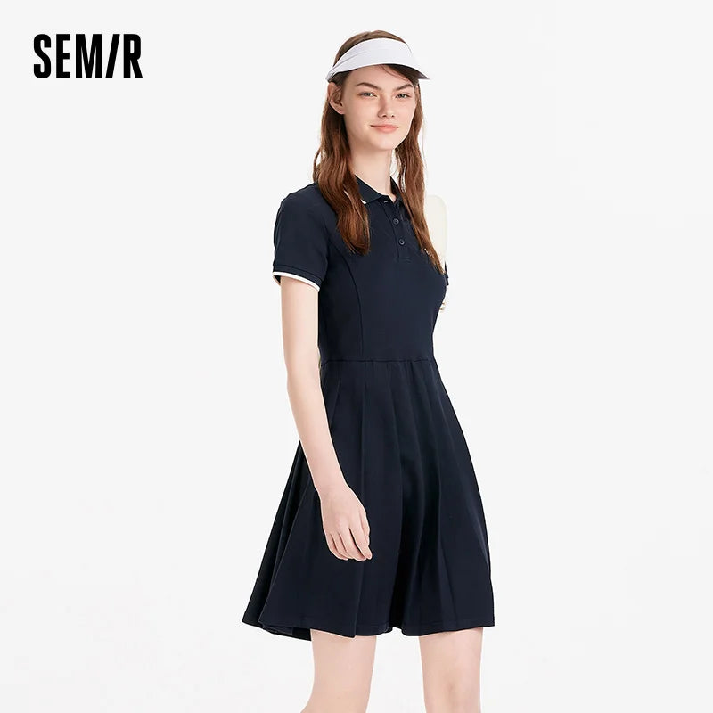 Semir Women Dress Color 2026 Block Polo Collar Letter Print Urban Casual Everyday Style Soft Comfortable Daily Wear Trendy