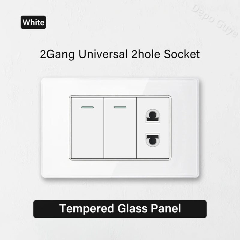 White Tempered Glass Panel Wall Light Switch Rocker Button EU Sockets Fast Charging CAT6 TV Power Outlet 118*75mm 16A AC110-250V