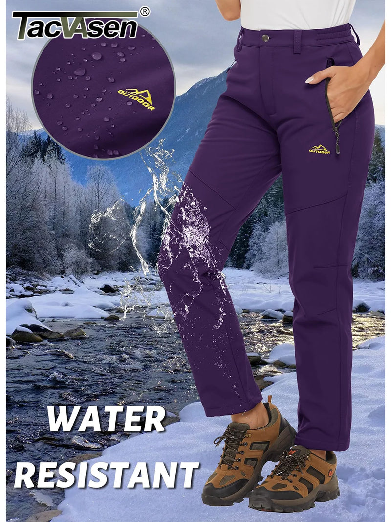 TACVASEN Women's Winter Ski Snow Softshell Fleece Lining Pants Hiking Trekking Mountain Trousers Cargo Warm Work Zipper Pockets