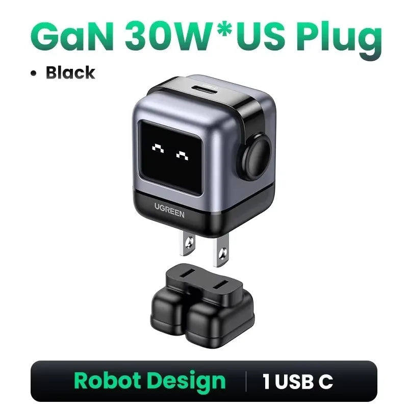 【US Plug】UGREEN100W 65W 30W GaN Charger Robot Design QC4.0 3.0 PPS for iPhone 18 17 16 Pro Macbook Laptops Tablet iPad Samsung
