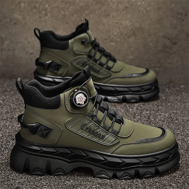 Mens High Top Boots 2025 Autumn New Thick Sole Leather Retro Style Work Boots Comfort Wear-resistant Outdoor Casual Ankle Boots
