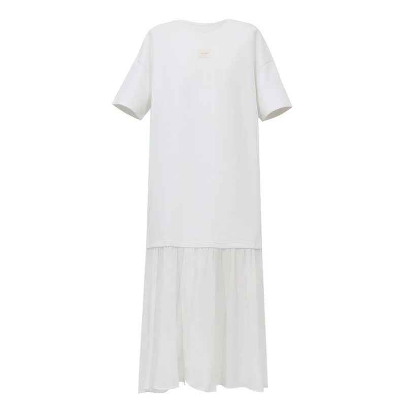 Amii Dress Woman 2026 Summer New Round Neck Drop Shoulder Air Layer Loose Casual Chiffon Patchwork Midi Dress For Women 12622164