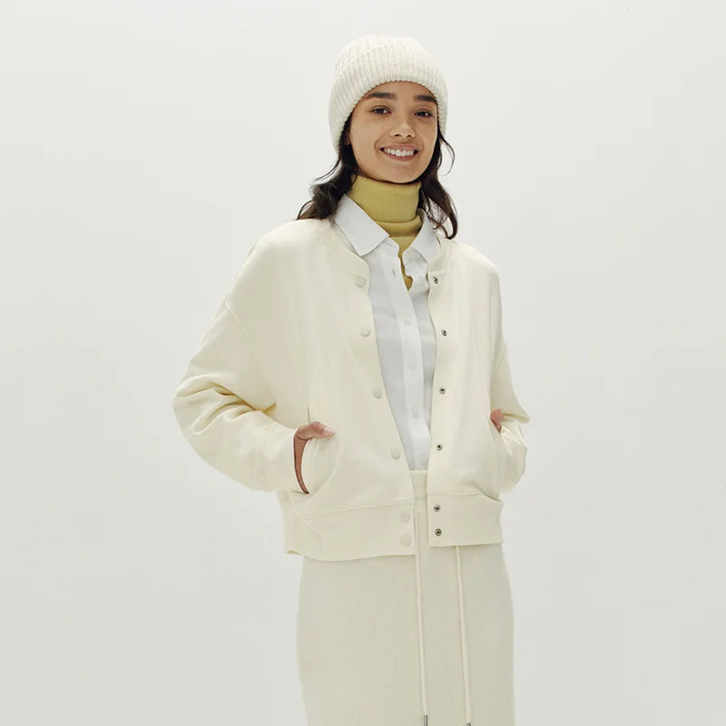 Semir Women Jacket Short Solid Loose Dropped Shoulder Crew Neck Layered Casual Style Autumn Outerwear Daily Wear 2026