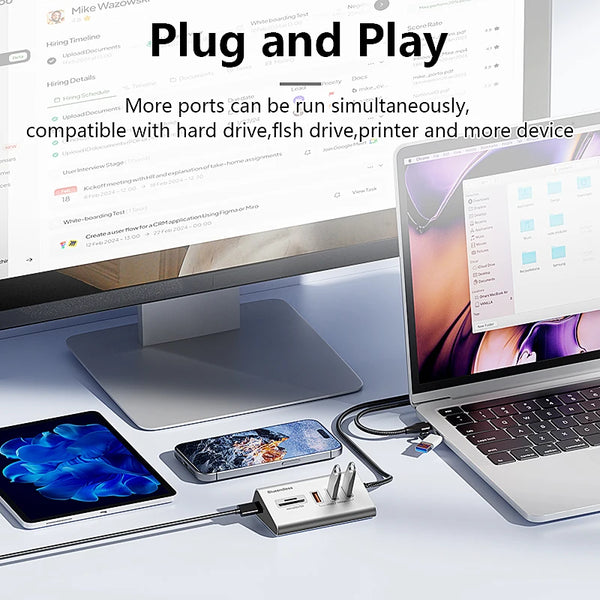 មជ្ឈមណ្ឌល USB អាលុយមីញ៉ូម Blueendless USB3.2 Gen2 10Gbps 5 ច្រក ជាមួយឧបករណ៍អានកាត TF SD USB-A/USB C Hub 4 ក្នុង 1 សម្រាប់កុំព្យូទ័រ កុំព្យូទ័រយួរដៃ MacBoo