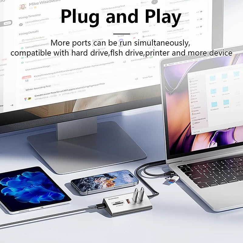 មជ្ឈមណ្ឌល USB អាលុយមីញ៉ូម Blueendless USB3.2 Gen2 10Gbps 5 ច្រក ជាមួយឧបករណ៍អានកាត TF SD USB-A/USB C Hub 4 ក្នុង 1 សម្រាប់កុំព្យូទ័រ កុំព្យូទ័រយួរដៃ MacBoo