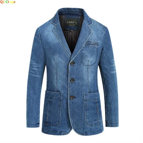 2026 New Men's Blue Denim Suit Jacket, Single-breasted V-neck Casual Coats, Black Gray Blazers S-XXXXL