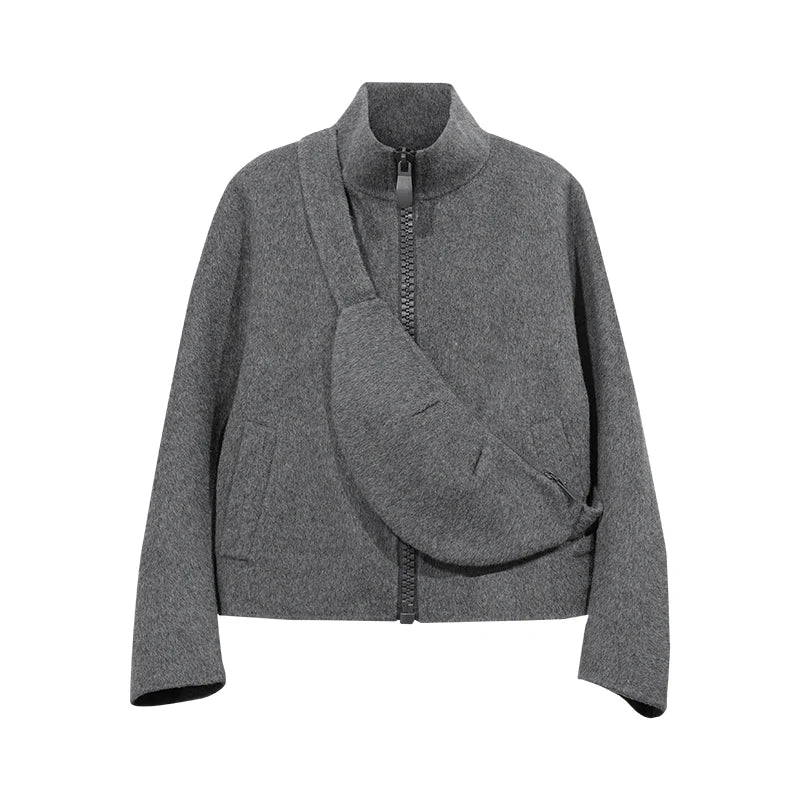 Amii Women Double-Faced Wool Coat Stand Collar Oversized Winter Commuter Top with Bag 2026 Women's Short Coat 12624030