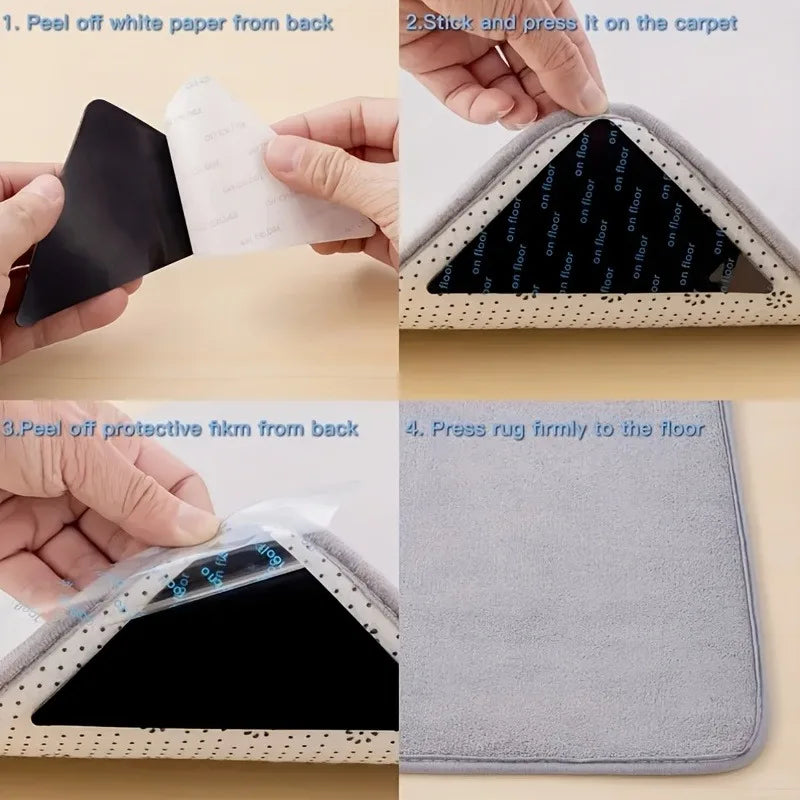 2/4pcs Rug Grippers,Non-Slip Fixing Stickers,Tile Marble Floors,Double Sided Adhesive Carpet Clips Keep Corner Flat.