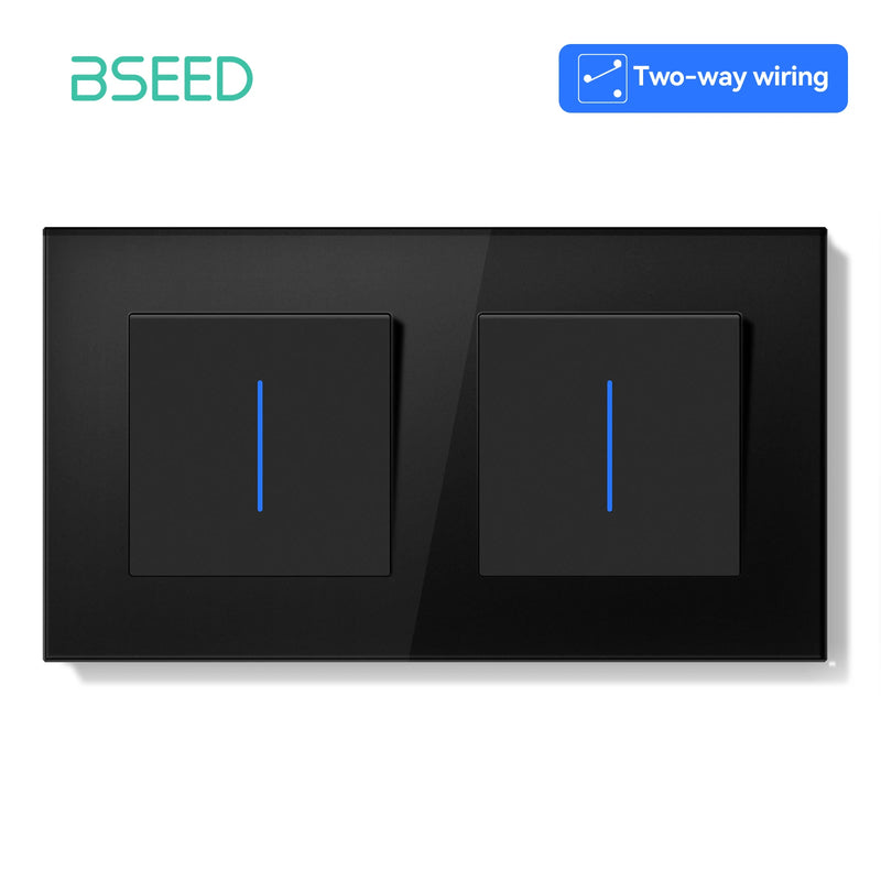 BSEED E Series Mechanical Button Switch 1/2Gang 2Way Wall Light Switch Glass Panel Switch With LED Indicator for Stairs 250V