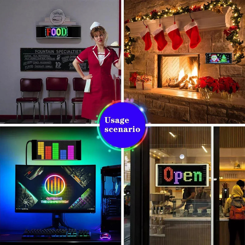 LED Matrix Pixel Screen App Bluetooth Control Flexible Display Screen DIY Programmable USB Plug-in Car Stores Hotels Bars Party