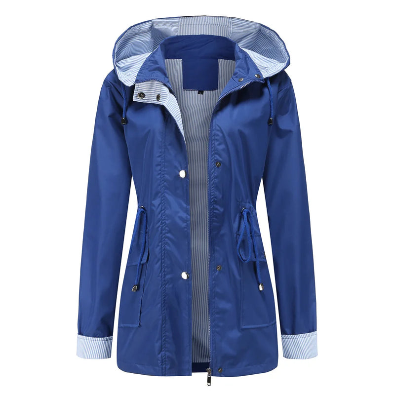 Purple Hooded Jacket for Spring 2026 Women's Office Fashion Women Outerwear Hat with Removable Waist Drawstring Water Proof