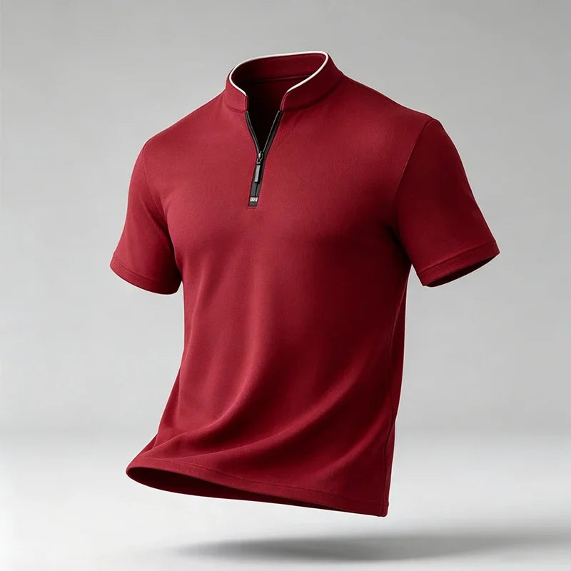 Male Urban Casual Half Zip Long Sleeve Top Stand Collar Comfort Texture For City Commute And Daily Street Matching Look