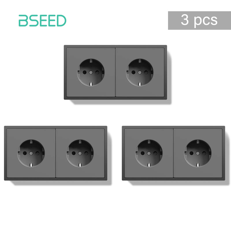 BSEED E Series 1/3/5 Pack Double Wall Sockets Electrical Power Outlets Bulk Set White Black Plastic Frame Kid Protection 16A