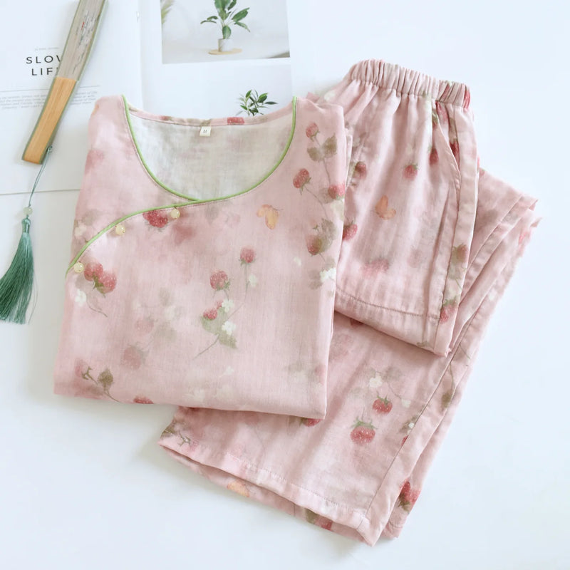Floral Nightwear for Woman Casual Long Sleeve Loungewear Trouser Homewear Spring Autumn New Women's Sleepwear Cotton Pijama