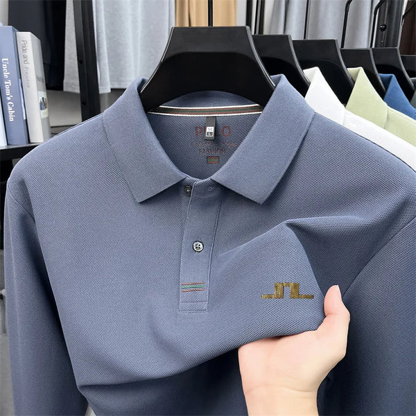 100% Cotton Men Long-Sleeve Polo Shirt Lapel Button Exquisite Pattern Printing Autumn Winter New Business Casual Men's Clothing
