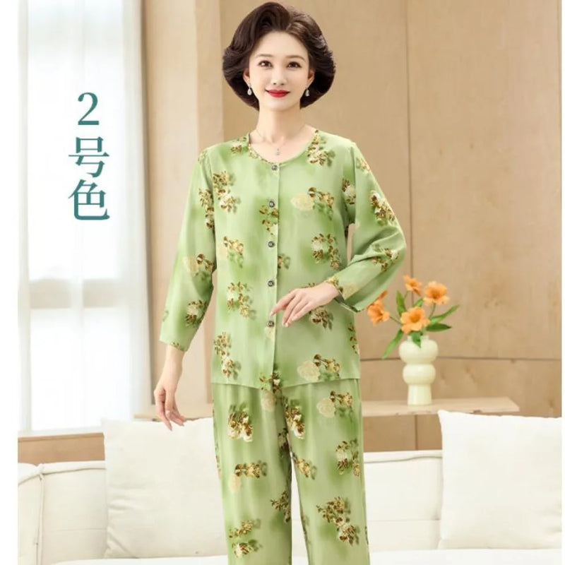 Middle-aged XL-4XL LARGE Home Wear Nightwear for Women Pajamas Floral Spring New Long Sleeve Pyjamas Set Woman Night Clothes