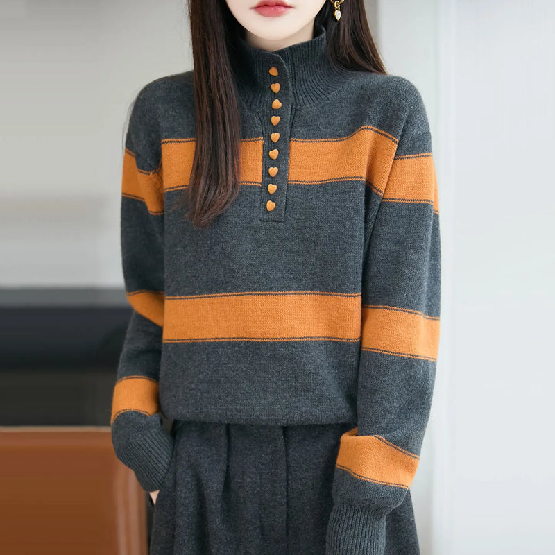 Striped Turtleneck Sweater Women 2026 Spring Autumn Long Sleeve Pullover Sweater Female Knitted Tops Jumper Ladies Jersey