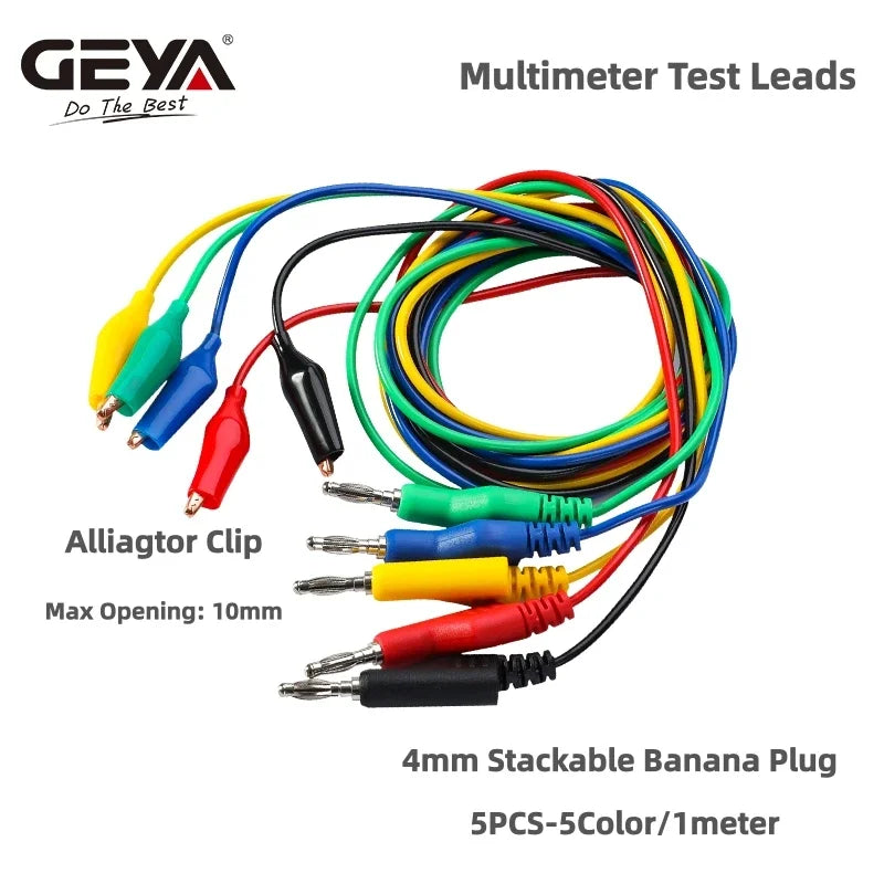 GEYA 5pcs 4mm Stackable Banana Plug to Alliagtor Clip Test Leads Crocodile Clamps Durable Multimeter Testing Cables 1M