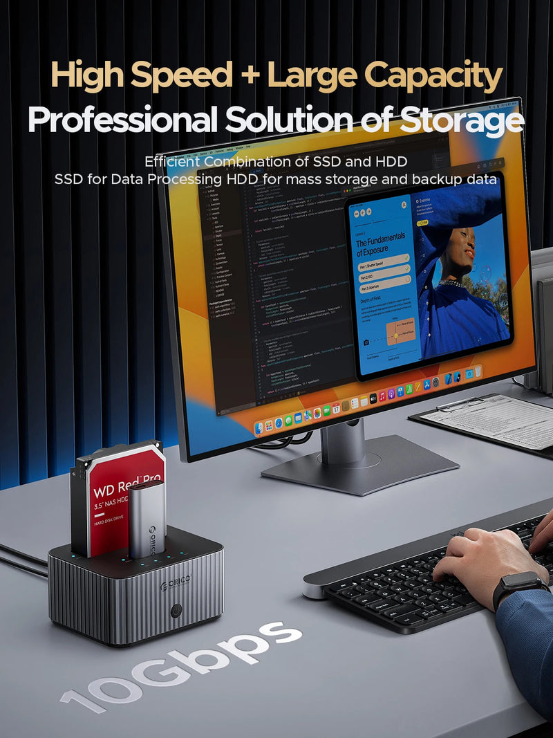 ORICO M.2 SSD Enclosure NVMe to SATA HDD Case USB3.2 10Gbps Copy Docking Station Cross Protocol Offline Tool Free 22TB+8TB Max