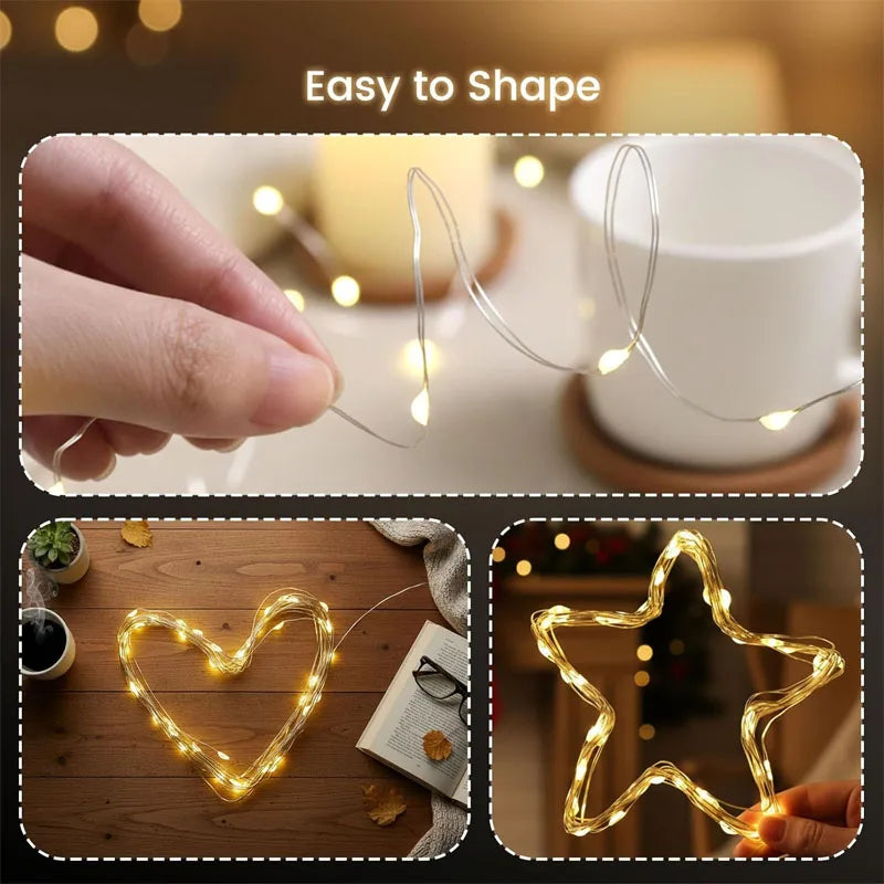 LED String Lights Rechargeable Fairy Lights Mini Twinkle Copper Light Timer Detachable Design Halloween Wedding Christmas Decor