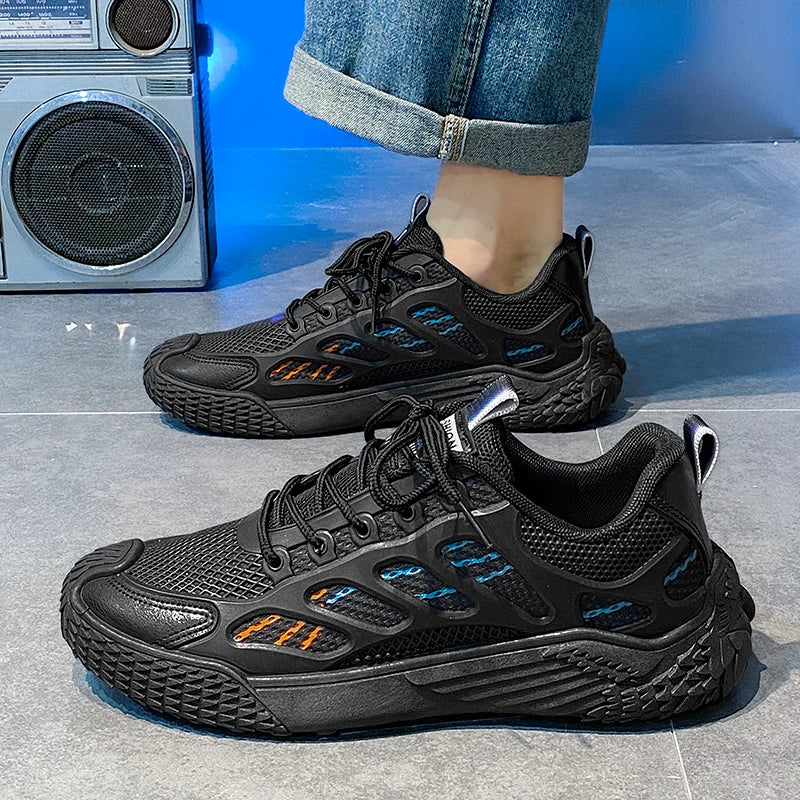 Men's mesh casual sneakers four seasons soft-sole anti-slip outdoor running shoes fashion students breathable speed sports shoes